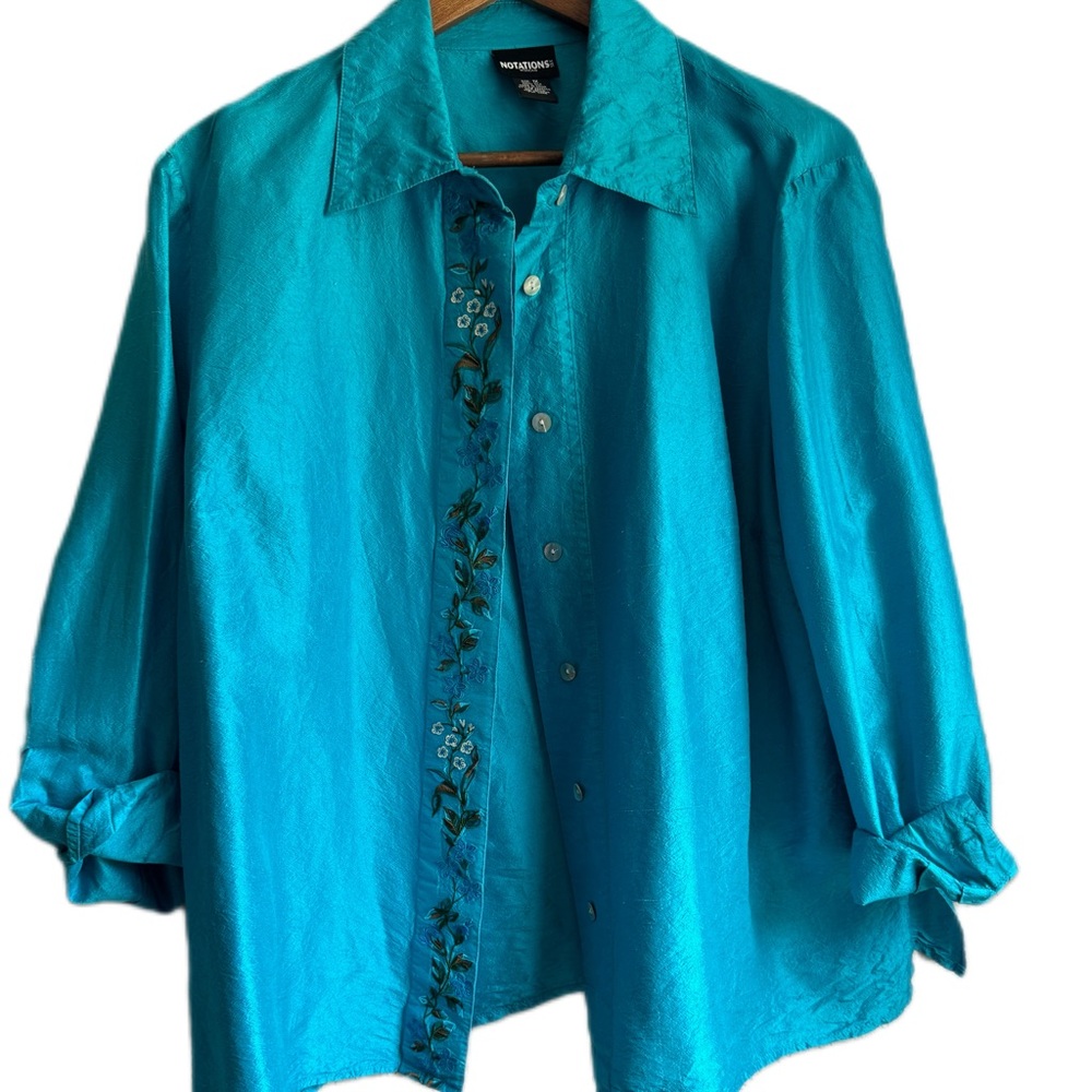 Vintage notations washable silk embroidered blouse